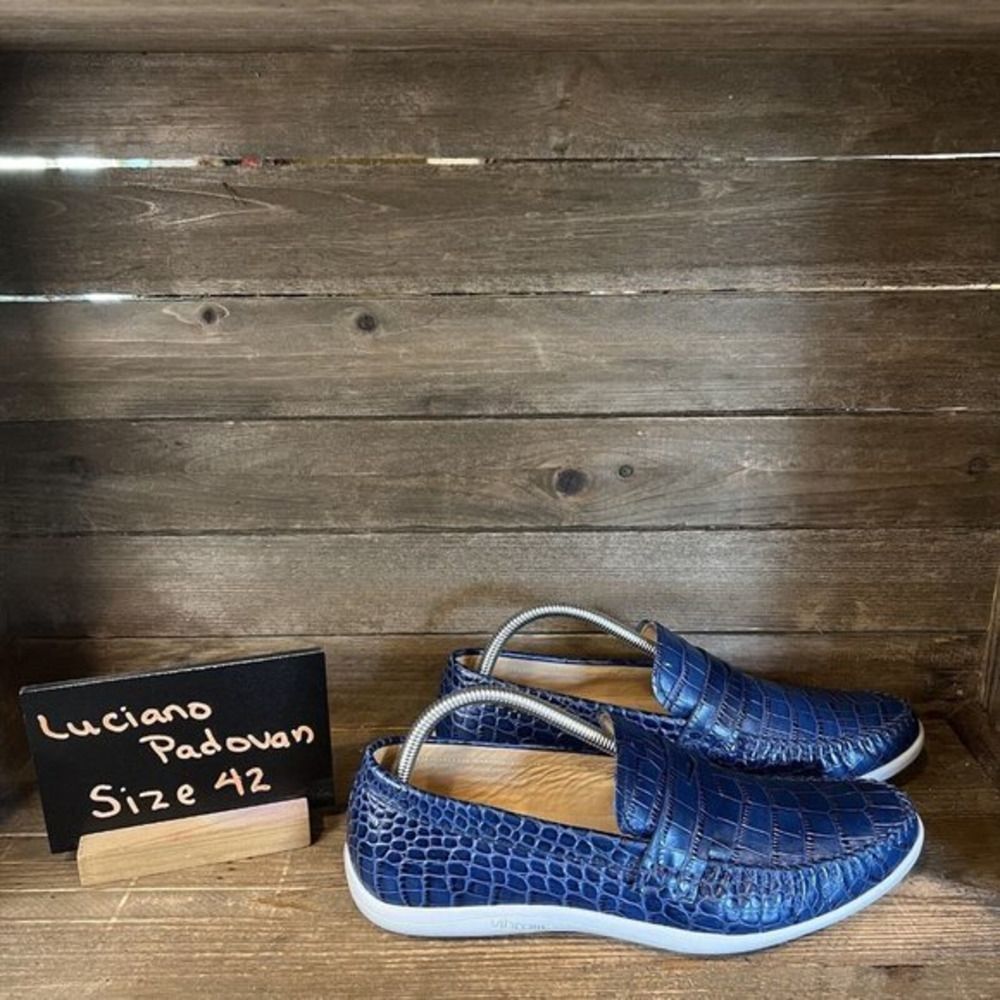 Womens Luciano Padovan Blue Scale Print Leather Shoes Loafers EUR 42‎ US 11 EUC